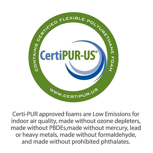 CertiPUR-US certification logo on a white background with text about foam properties.