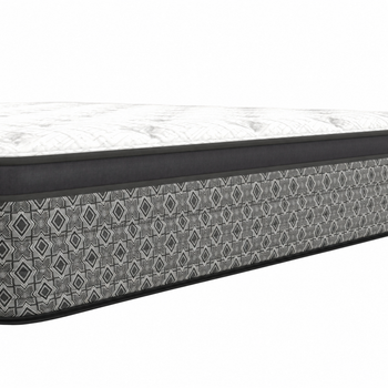 Close angled view of Cascade Cooling Euro-Top mattress and correctly labelled tag