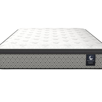 Front view of the Cascade mattress with white quilting and grey patterned sides