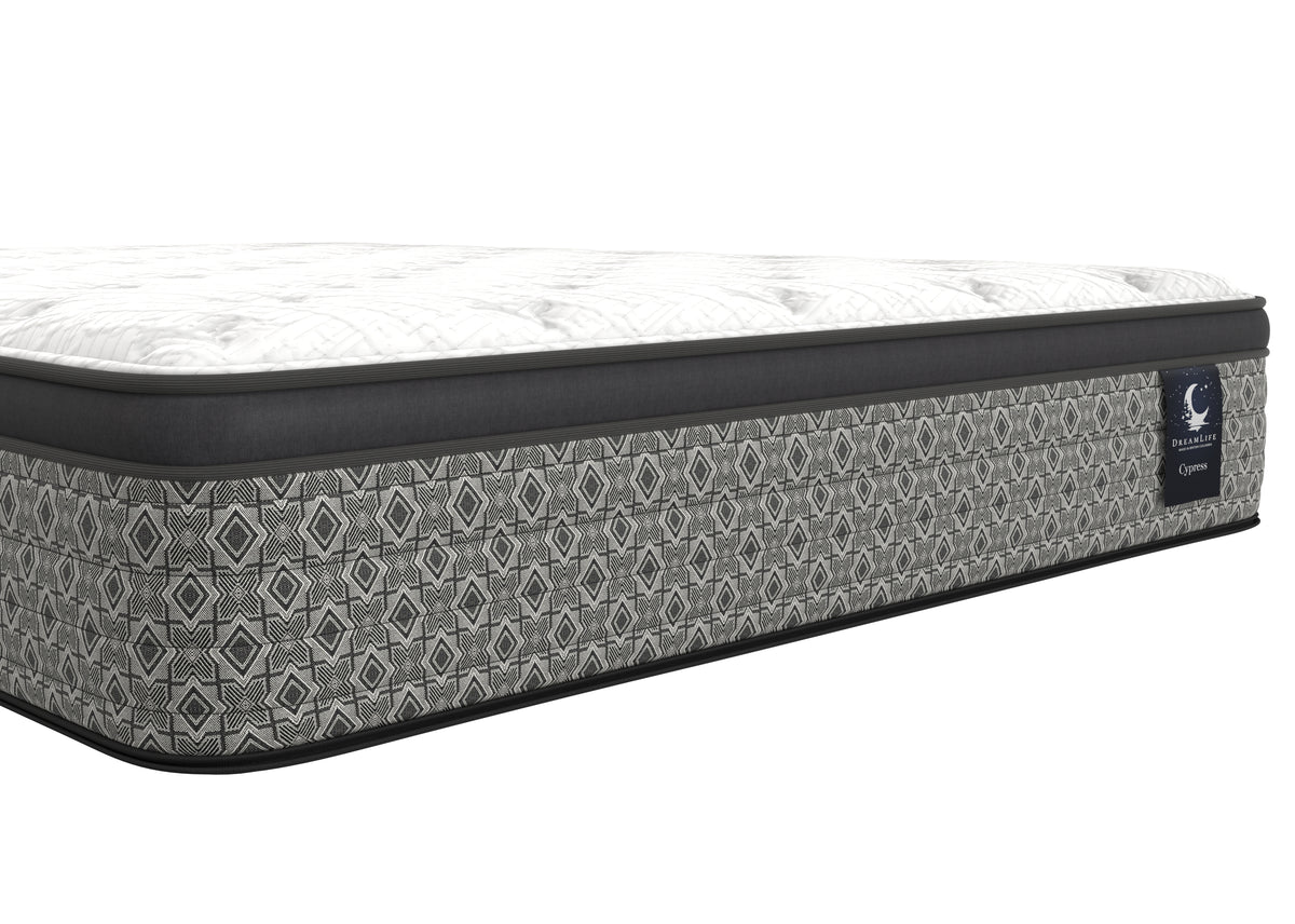 Angled view of the Cascade Euro-top mattress Close up
