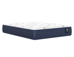 Blue mattress with white grid pattern on a white background