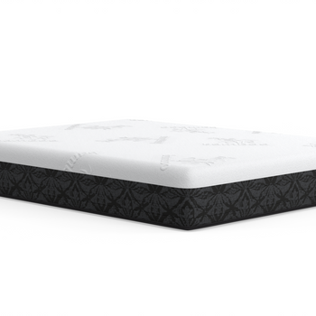 Side profile of the Mystic hybrid mattress showing its plush comfort layers and foam-encased edge.