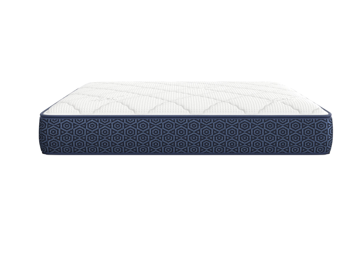 Side view of the Siesta mattress profile and navy side panels