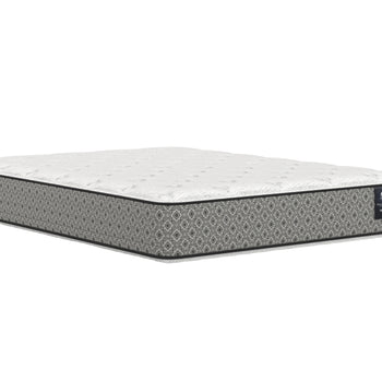 Angled view of the SilverStar two-sided mattress with white quilted surfaces and dark grey side panels.