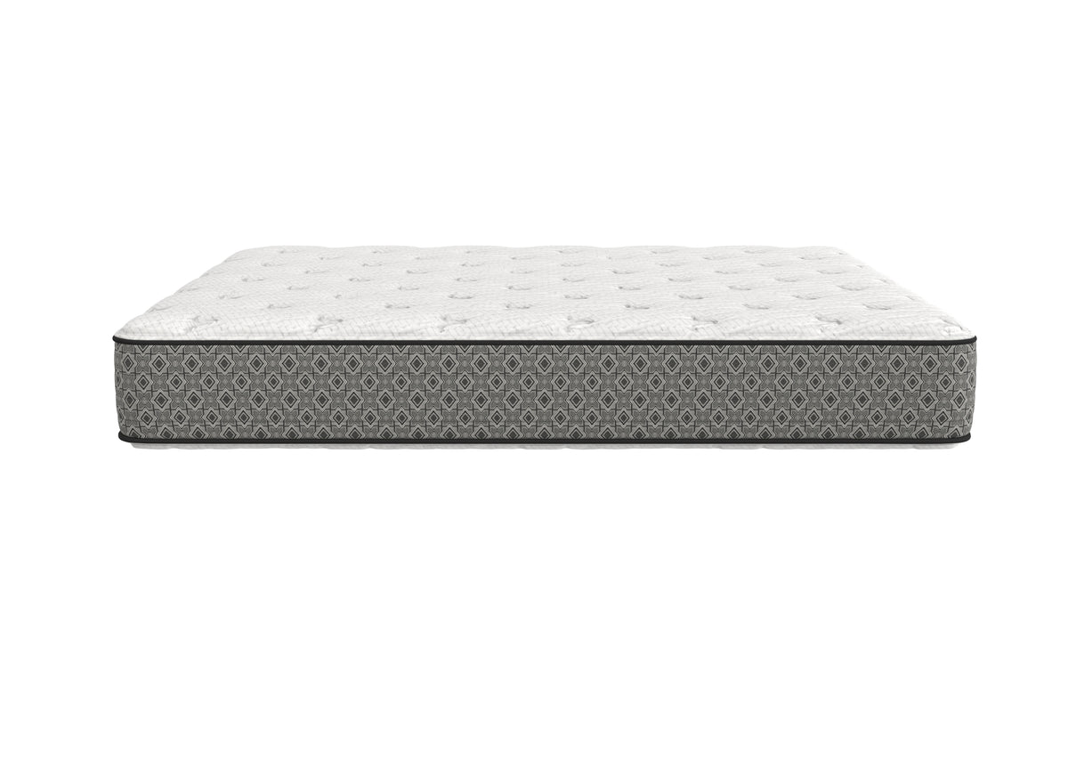 Side profile of the SilverStar 11-inch flippable mattress showing its finished top and bottom surfaces.