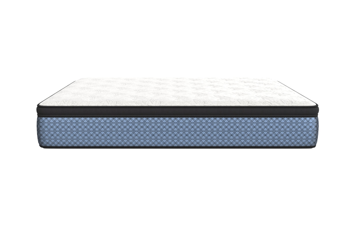 Side profile of the Tantalus 14-inch European pillow top mattress showing its supportive construction.